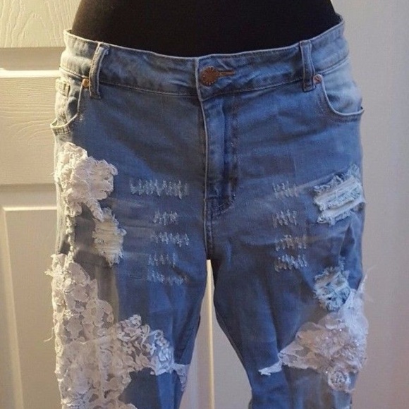 Sebrina Love Denim - CUSTOM Boho Festival Beaded Lace Destroyed Jeans